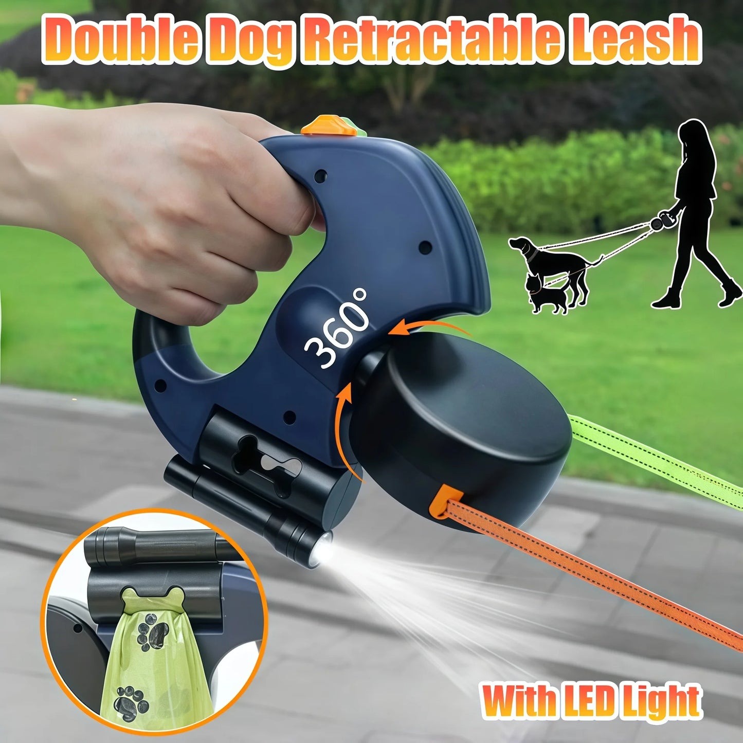 Purilite Select Auto Retractable Double-Ended Dog Leash