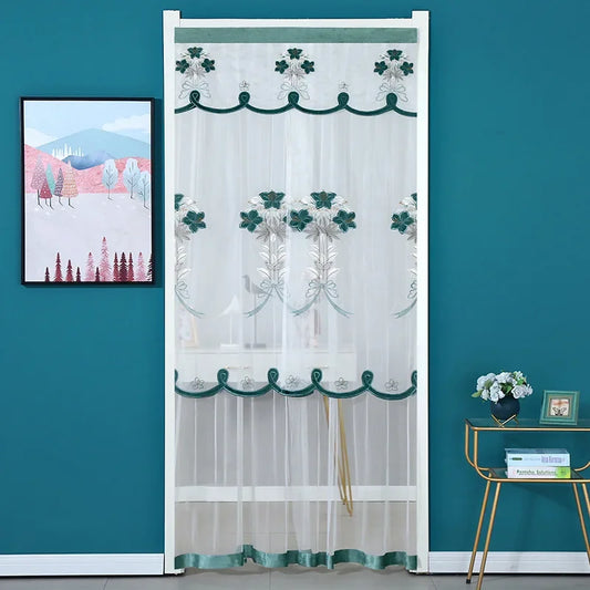 Purilite Select | Punch-Free Mosquito Screen Door Curtain | Double Layer Lace Lily Embroidered Net Curtain