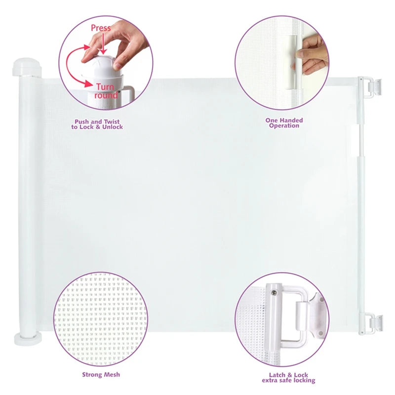 Purilite Select Retractable Baby Gate | 33" Tall x 70.8" Wide Mesh Safety Gate | Child & Pet Safety Barrier for Stairs and Doorways