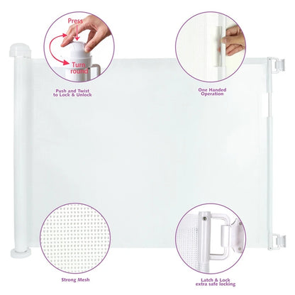 Purilite Select Retractable Baby Gate | 33" Tall x 70.8" Wide Mesh Safety Gate | Child & Pet Safety Barrier for Stairs and Doorways