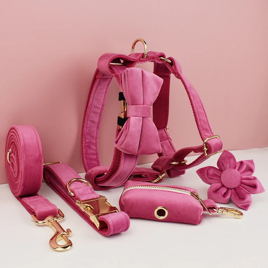Purilite Select Rose Red Velvet Dog Collar & Leash Set