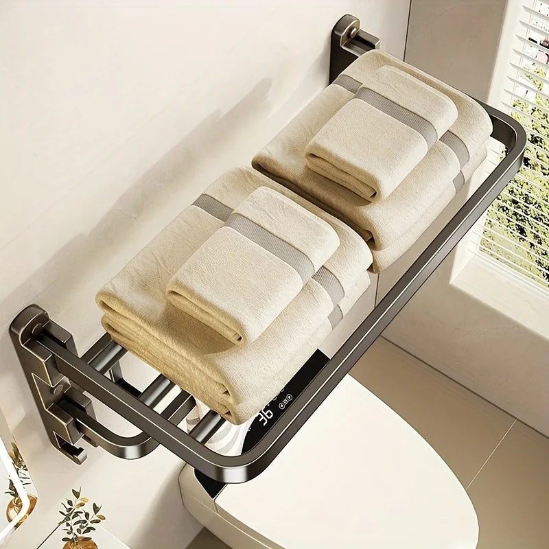 Purilite Select 2-Layer Wall Mounted Towel Rack | Foldable Aluminum Bathroom Rack | Modern Bathroom Organizer | Towel Holder with Hooks | Space-Saving Bathroom Storage
