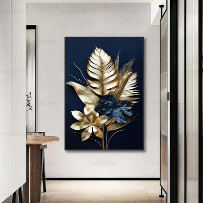 Purilite Select Luxury Black & Gold Plant Leaves Canvas Print