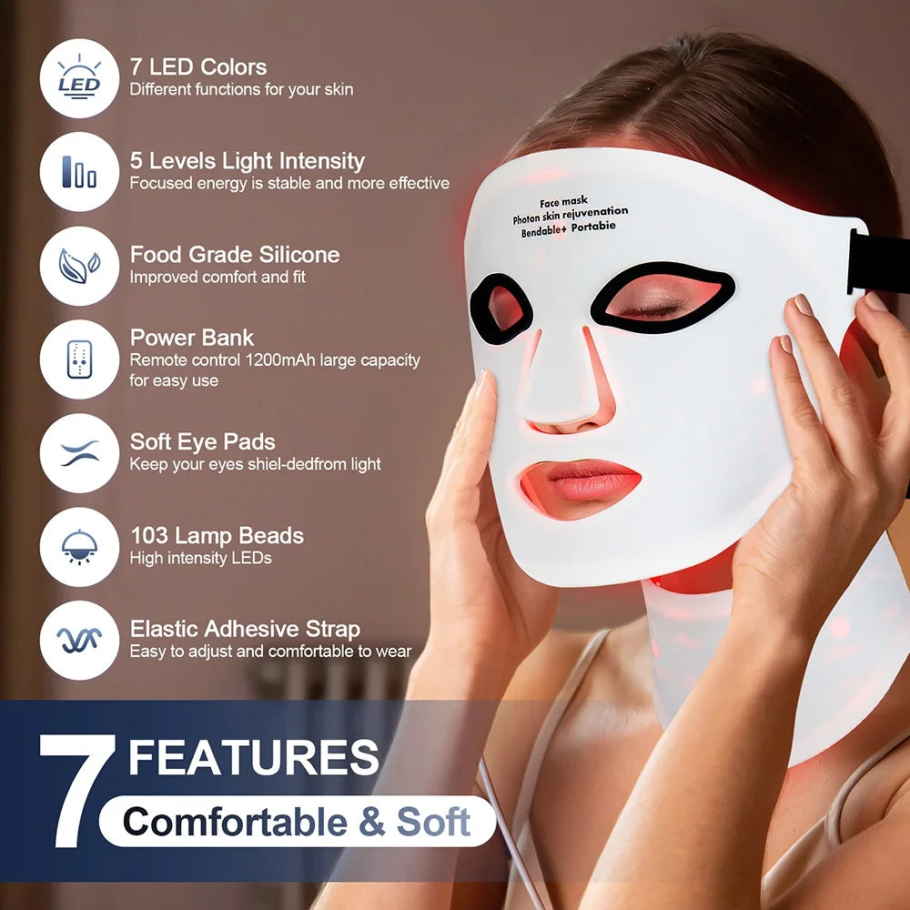 Purilite Select Wireless 7 Color LED Photon Facial & Neck Rejuvenation Silicone Mask