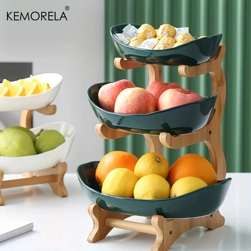 Purilite Select | Double or Three Layer Wooden Snack & Fruit Serving Plate | Modern Multi-Layer Dessert Stand for Living Room