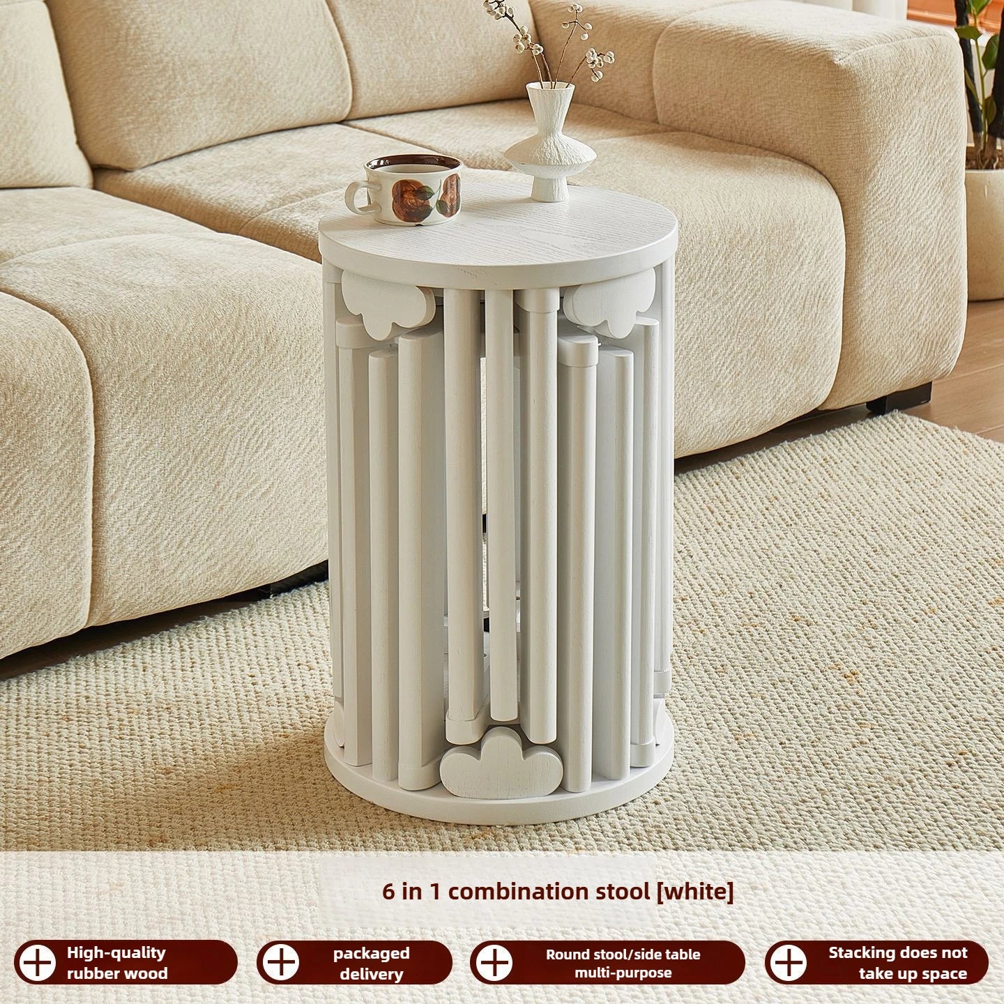 Purilite Select Solid Wood Round Stool | Stackable Dining Table Stool | Living Room Coffee Table Small Chair