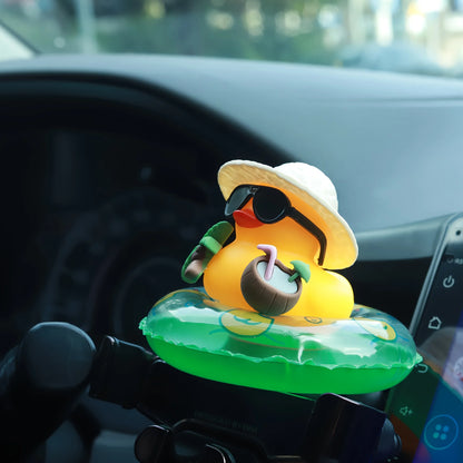 Purilite Select Tropical Rubber Duck Car Dashboard Ornament Set of 3 with Sunglasses and Coconut Float Decorative Interior Accessories