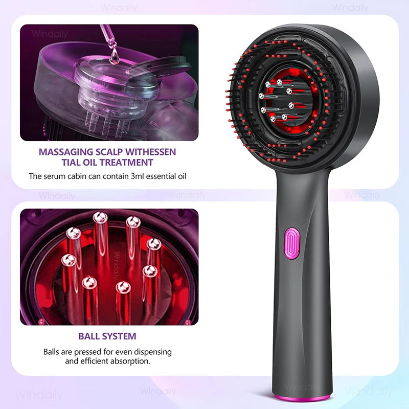 Purilite Select 3 in 1 Red Light Therapy Scalp Massager Comb with Hair Oil Applicator and Vibration Hair Care Brush