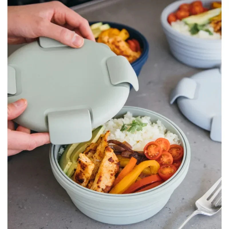 Purilite Select Silicone Folding Lunch Box Set of 3 Portable Collapsible Bowls 1100ml Leak-Resistant Food Storage Containers with Lids