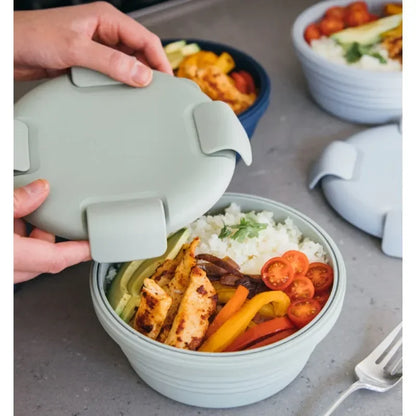 Purilite Select Silicone Folding Lunch Box Set of 3 Portable Collapsible Bowls 1100ml Leak-Resistant Food Storage Containers with Lids