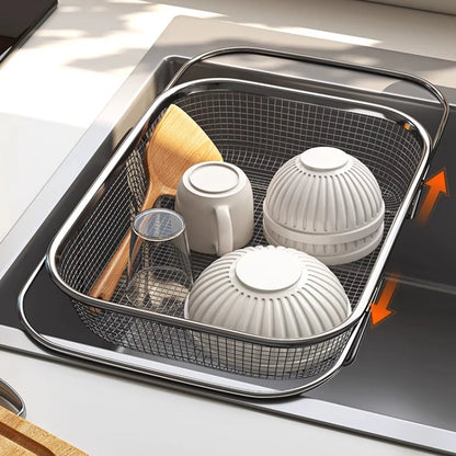 Purilite Select Stainless Steel Kitchen Sink Drainer Basket | Expandable Dish Drying Rack | Dishwasher Drain Board | Vegetable Desktop Organizer