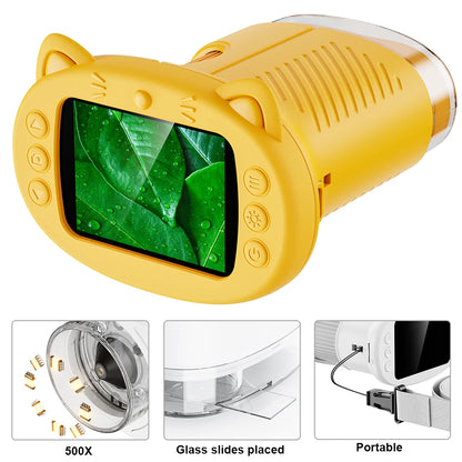 Purilite Select Kids Digital Microscope 500X Handheld Pocket Microscope with 2.4-Inch HD Screen, USB Rechargeable STEM Learning Tool for Boys & Girls