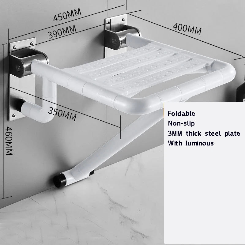 Purilite Select Bathroom Shower Wall Mounted Folding Seat | Stainless Steel Heavy Duty Shower Stool | Space Saving Foldable Chair 200KG Load
