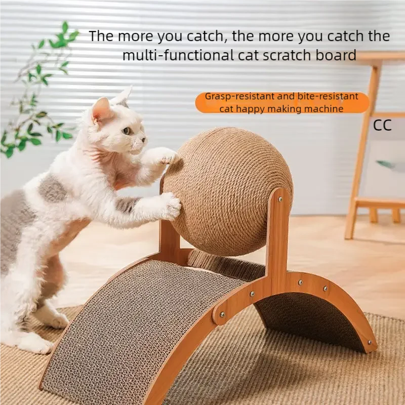 Purilite Select 2 In 1 Cat Scratching Ball Wooden Cat Scratcher | Natural Sisal Scratch Board | Wear-Resistant Paw Training Toy