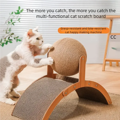 Purilite Select 2 In 1 Cat Scratching Ball Wooden Cat Scratcher | Natural Sisal Scratch Board | Wear-Resistant Paw Training Toy
