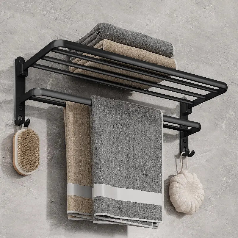Purilite Select Matte Black 50CM Folding Towel Rack with Hook