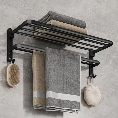 Purilite Select Matte Black 50CM Folding Towel Rack with Hook