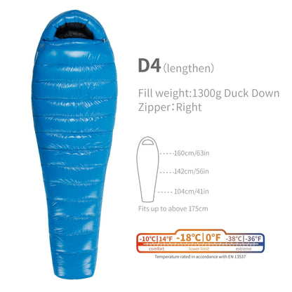Purilite Select Lightweight Duck Down Winter Sleeping Bag | Compact Backpacking & Camping Mummy Sleeping Bag