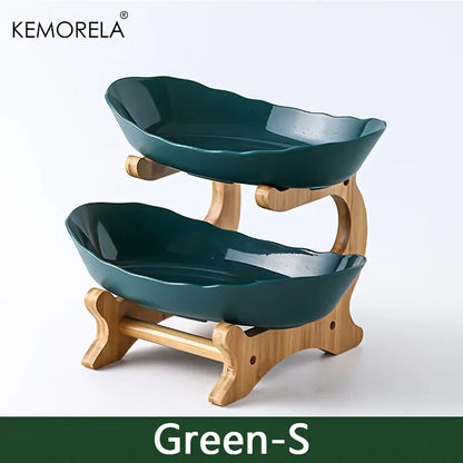 Purilite Select | Double or Three Layer Wooden Snack & Fruit Serving Plate | Modern Multi-Layer Dessert Stand for Living Room