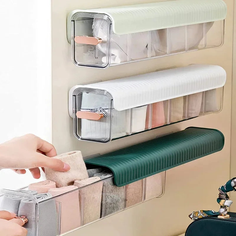 Purilite Select Wall-Mounted Underwear & Sock Storage Box | Closet Bra & Garments Holder | Drawer Case | Large Cloth Compartment Space-Saving
