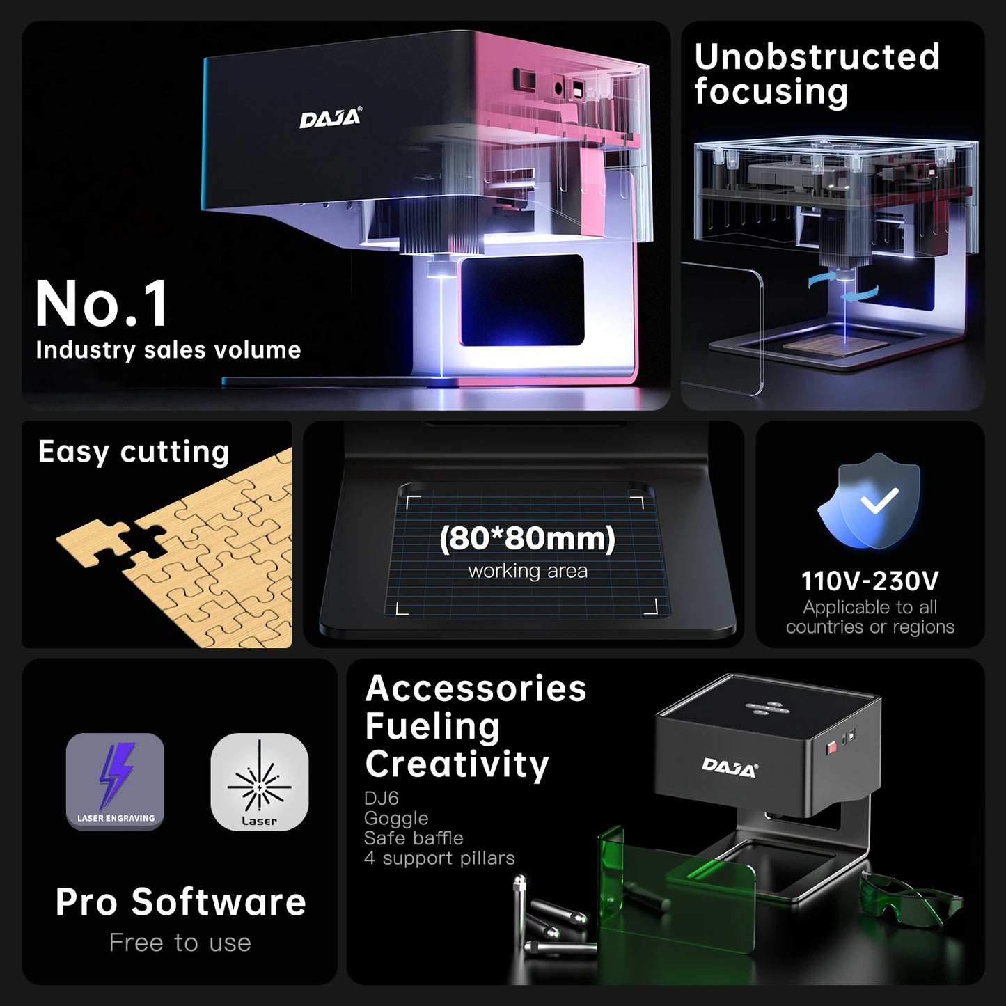 Purilite Select | DAJA DJ6 Mini Portable Laser Engraver | Bluetooth DIY CNC Machine | 3W Laser | 80×80mm