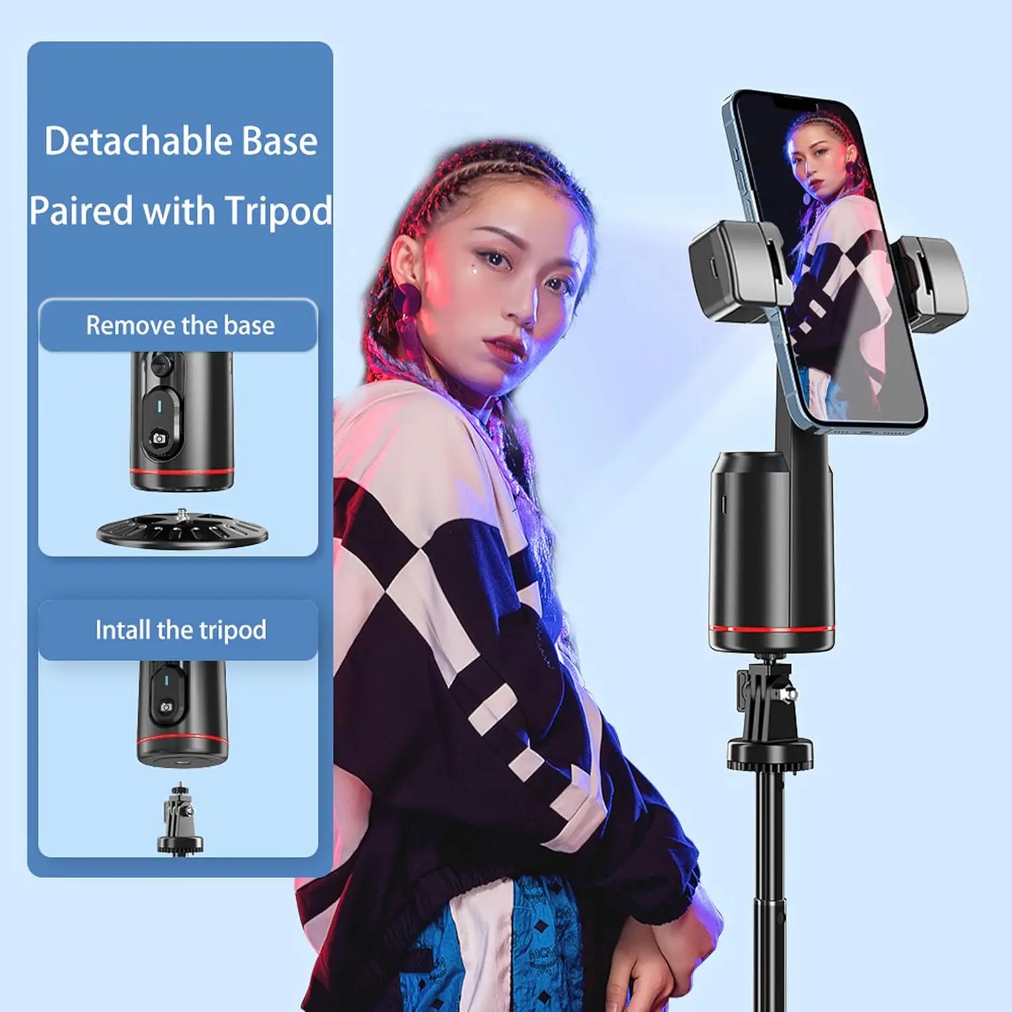 Purilite Select 360° Auto Tracking Phone Gimbal Stabilizer with Remote – Smart Face Tracking Desktop Monopod for Vlogging, Live Streaming & Video Recording