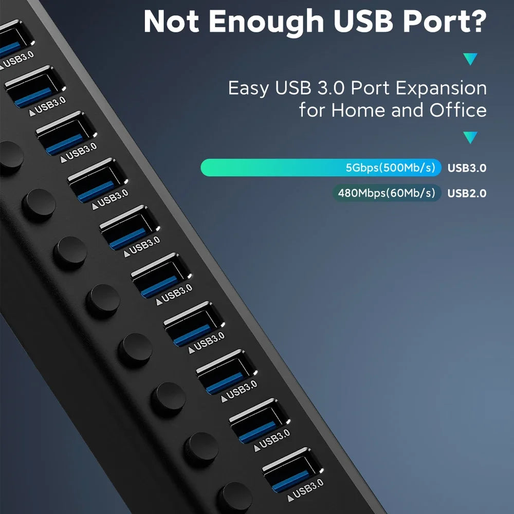 Purilite Select USB 3.0 Hub – Aluminum 10/13/16-Port Expander