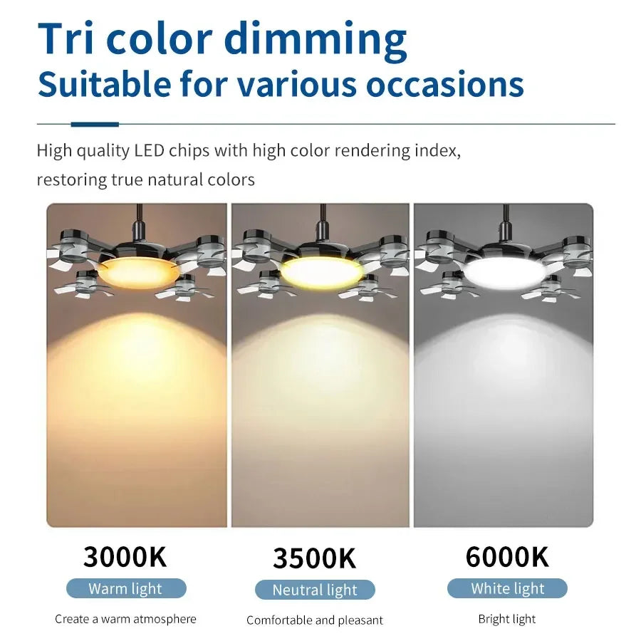 Purilite Select Intelligent Ceiling Fan Light | E27 Socket | High Power Airflow | Silent LED Fan Light for Kitchen & Restaurant