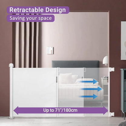 Purilite Select Retractable Baby Gate | 33" Tall x 70.8" Wide Mesh Safety Gate | Child & Pet Safety Barrier for Stairs and Doorways