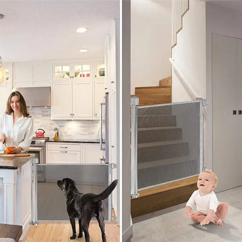 Purilite Select Retractable Baby Gate for Stairs | No-Drill Mesh Safety Gate | Freestanding Child & Pet Safety Door Barrier | Indoor Outdoor Home Use