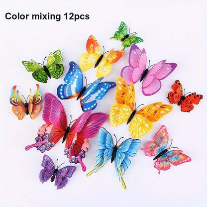 Purilite Select 12Pcs 3D Double Layer Butterfly Wall Stickers