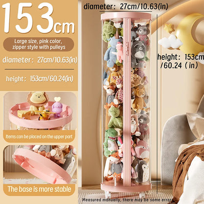 Purilite Select Transparent Doll Storage Box | Plush Toy Organizer | Zipper Storage Tube | Kids Toy Organization Bin