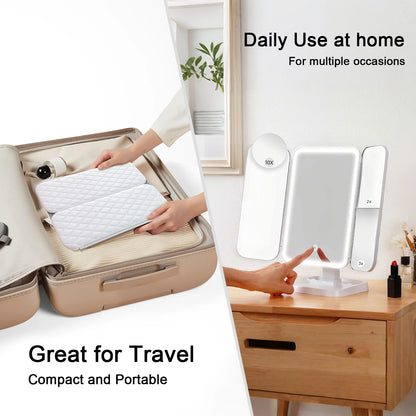 Purilite Select Trifold Makeup Mirror LED Lights | Smart Beauty Light-Up Mirror | Dorm Dressing and Complementary Fill Light