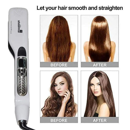 Purilite Select Professional Steam Hair Straightener | Ceramic Tourmaline Vapor Flat Iron Brush with Ionic Technology
