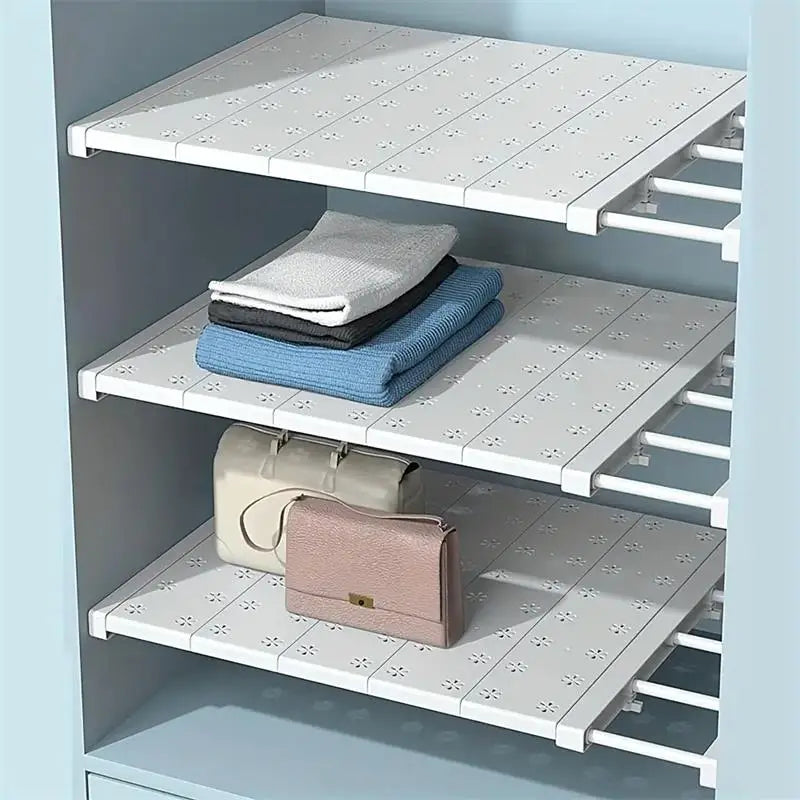 Purilite Select Expandable Wardrobe Shelf Divider | Adjustable Closet Organizer | Punch-Free Storage Rack | Retractable Cabinet Shelf | Kitchen Bathroom Space Saver