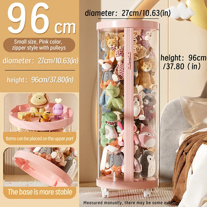 Purilite Select Transparent Doll Storage Box | Plush Toy Organizer | Zipper Storage Tube | Kids Toy Organization Bin