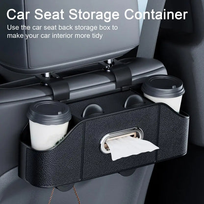 Purilite Select Car Backseat Organizer with Cup Holders | Multifunctional Headrest Hanging Storage Box with Tissue Holder and Accessory Compartments for Vehicle Interior Organization