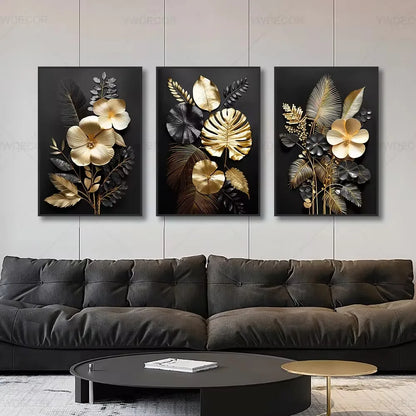 Purilite Select Luxury Black & Gold Plant Leaves Canvas Print