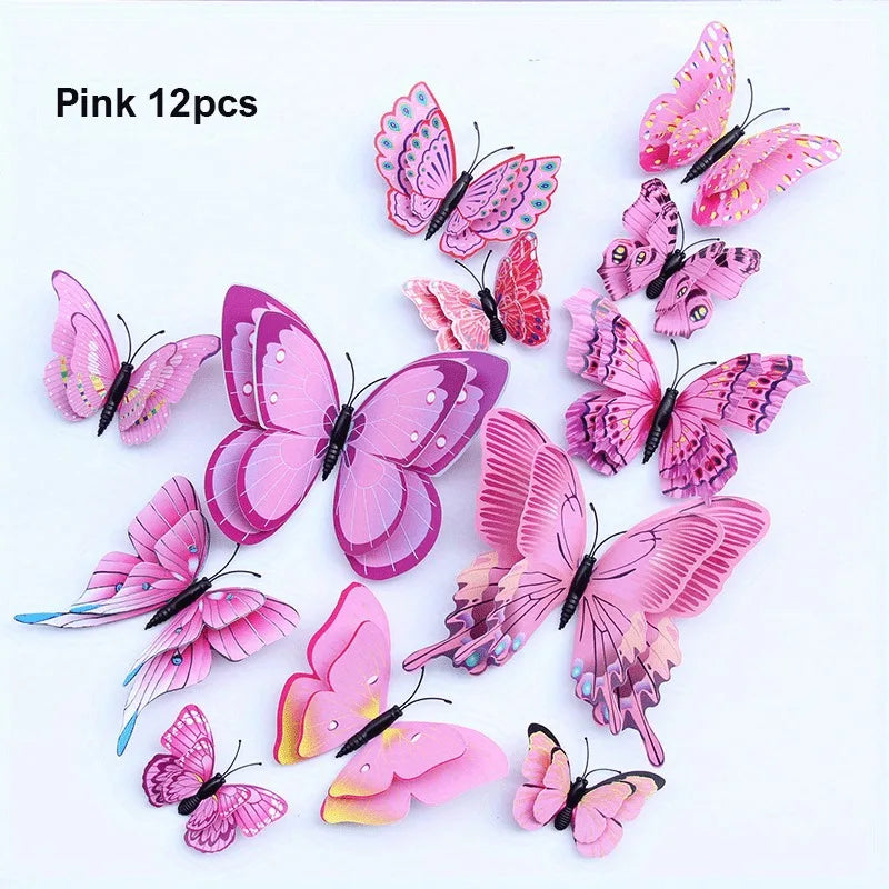 Purilite Select 12Pcs 3D Double Layer Butterfly Wall Stickers