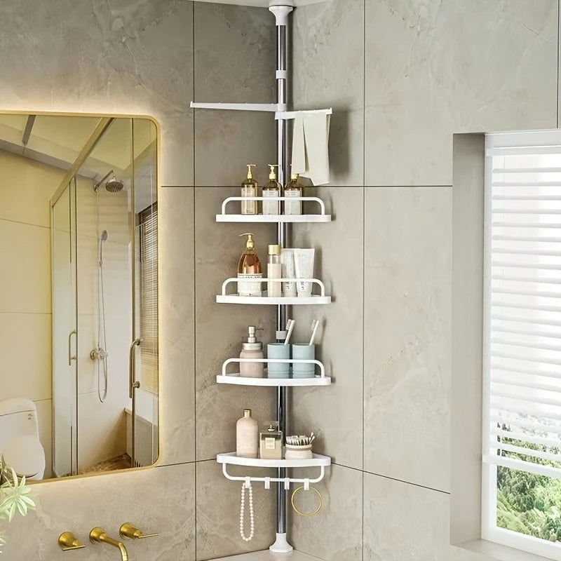 Purilite Select Large Capacity Quick Drainage Bathroom Corner Shelf | Rustproof Stainless Steel Telescopic Punch-Free Organizer | Toilet & Kitchen Storage