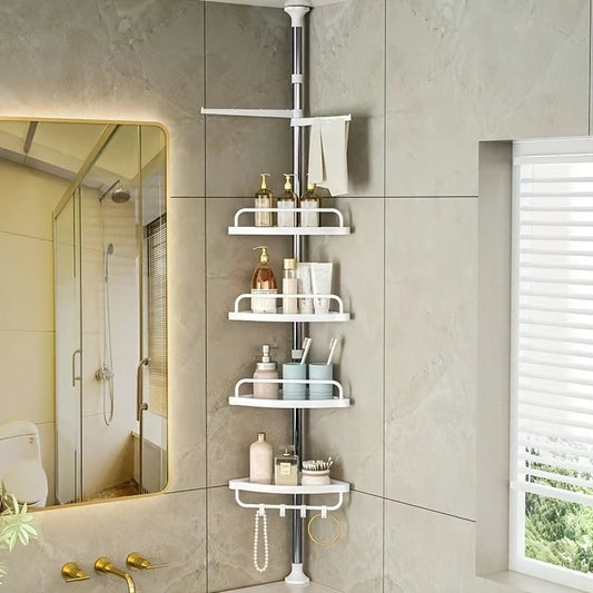 Purilite Select Large Capacity Quick Drainage Bathroom Corner Shelf | Rustproof Stainless Steel Telescopic Punch-Free Organizer | Toilet & Kitchen Storage