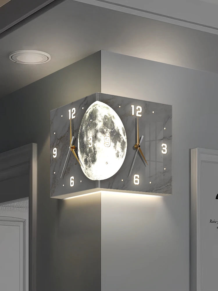 Purilite Select | Acrylic Corner Wall Clock with LED | 12 Inch Modern No-Drill Side Wall Clock for Living Room Decor