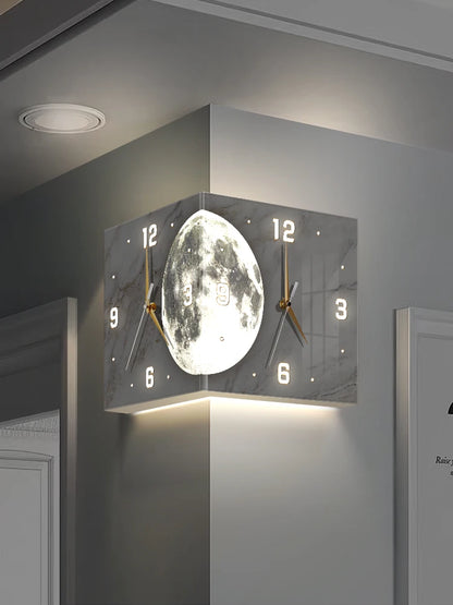 Purilite Select | Acrylic Corner Wall Clock with LED | 12 Inch Modern No-Drill Side Wall Clock for Living Room Decor