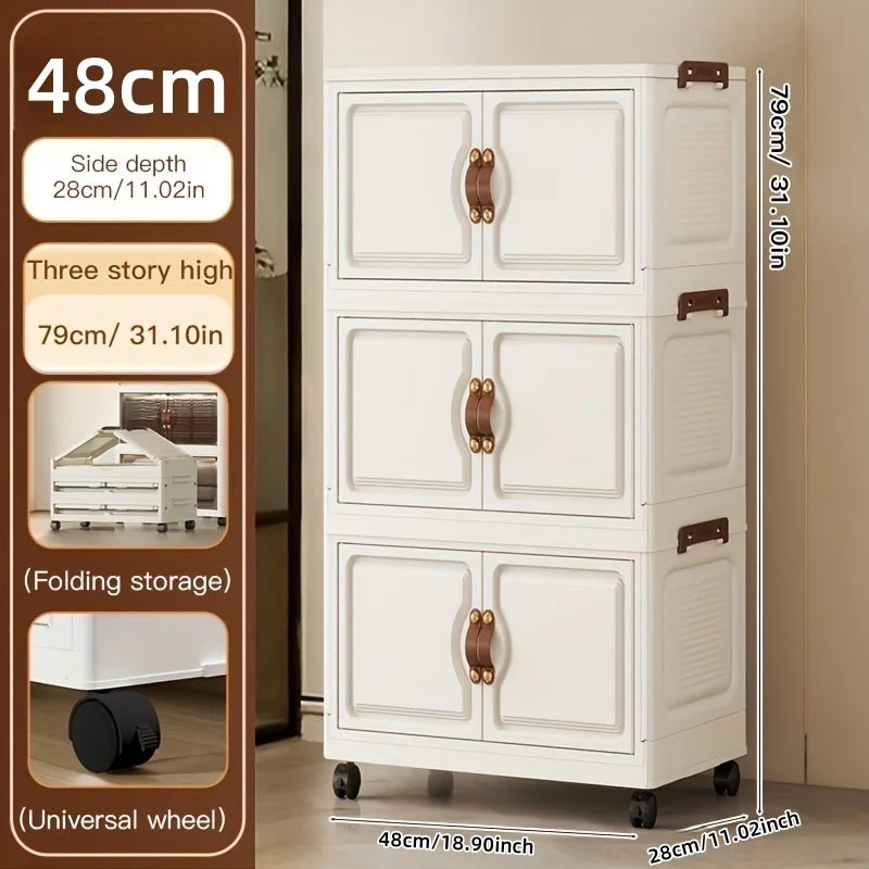 Purilite Select Foldable Storage Cabinet | 48cm Wide Rolling Organizer | 3 Tier Storage for Bathroom, Bedroom, Living Room