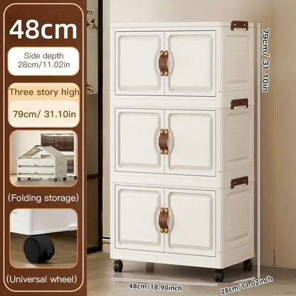 Purilite Select Foldable Storage Cabinet | 48cm Wide Rolling Organizer | 3 Tier Storage for Bathroom, Bedroom, Living Room