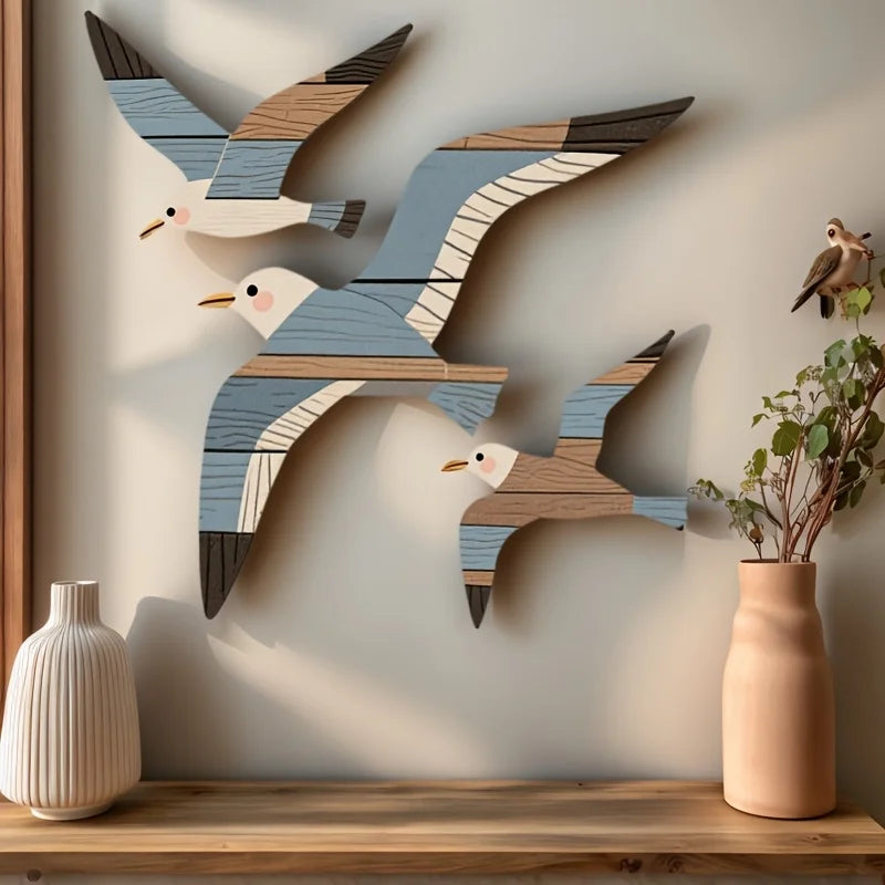 Purilite Select 3PCS Wooden Seagull Wall Decorations