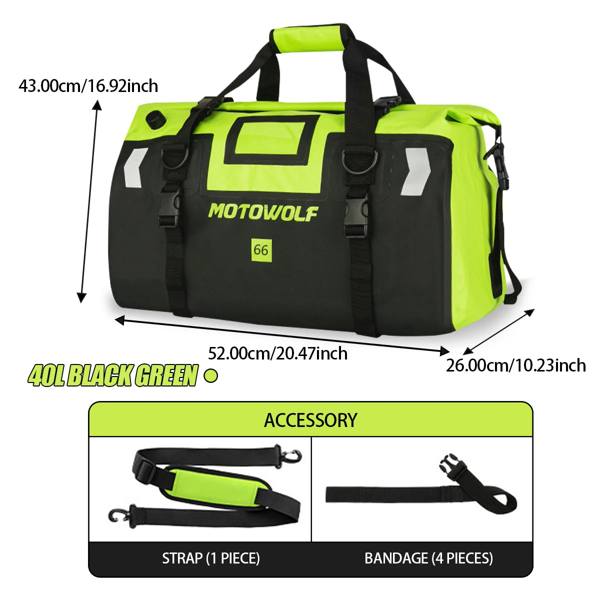 Purilite Select | Universal Motorcycle Waterproof Tail Bag | Back Seat Luggage | 40L / 66L Travel Pack