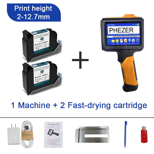 Phezer 2025 New P19 orange Handheld Inkjet Printer 12.7mm Portable Printer QR Bar Batch Code Date Number Logo Expiry Date Label