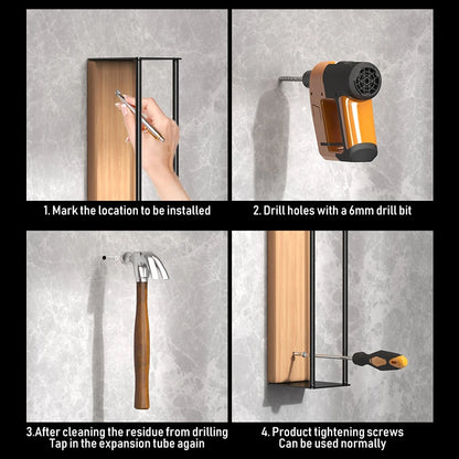 Purilite Select Wooden Board Wall-Mounted Metal Towel Rack