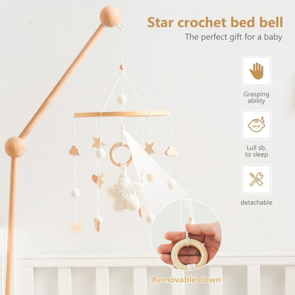 Purilite Select Wooden Baby Crib Mobile | Crochet Star Hanging Bed Bell | Nursery Rattle Decoration | Newborn Comfort Toy
